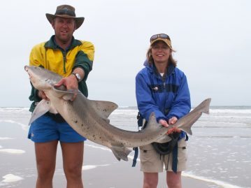 Fieona with a 45lb cow shark