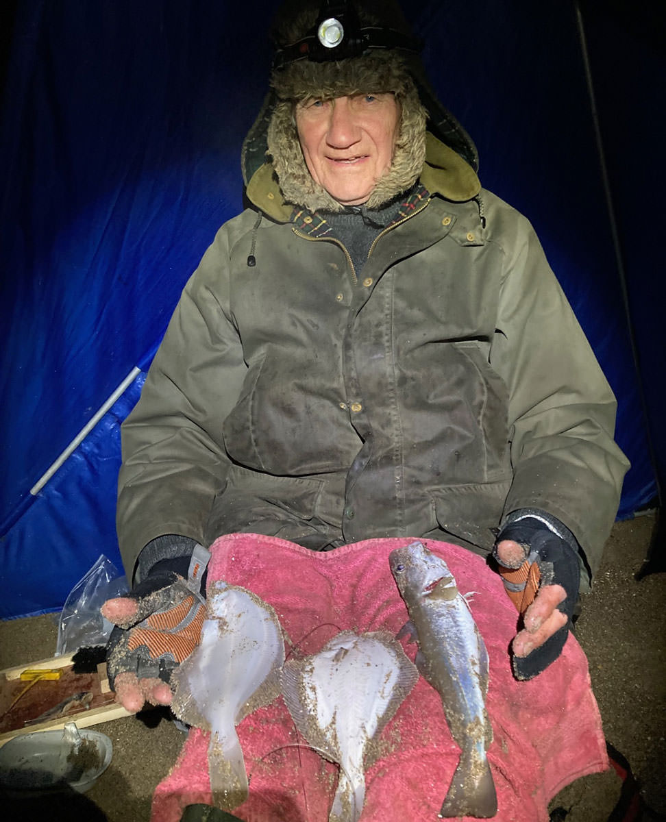 Gordon with a dab, flounder and whiting treble shot