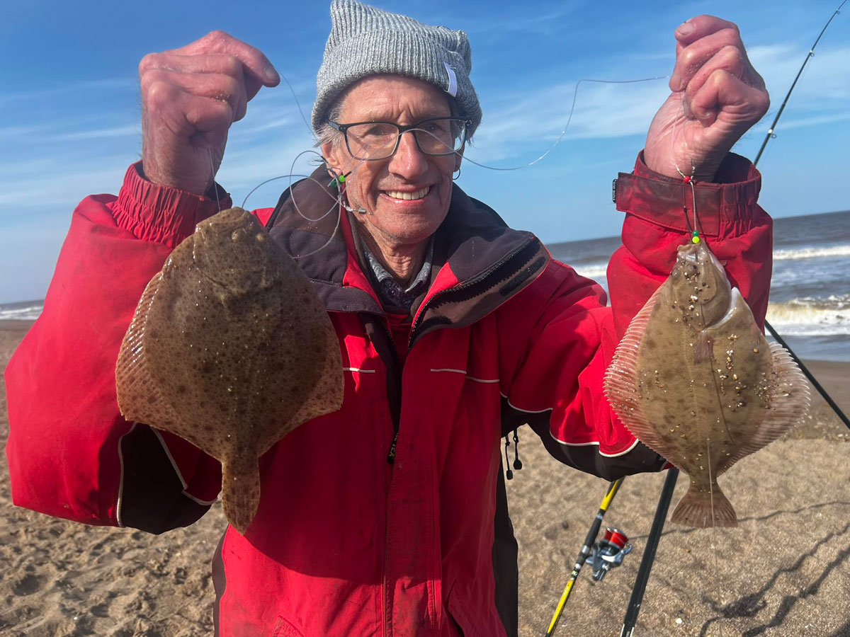 'Angler not Dangler' Bob Foster pictured here with a cracking flounder and turbot double shot