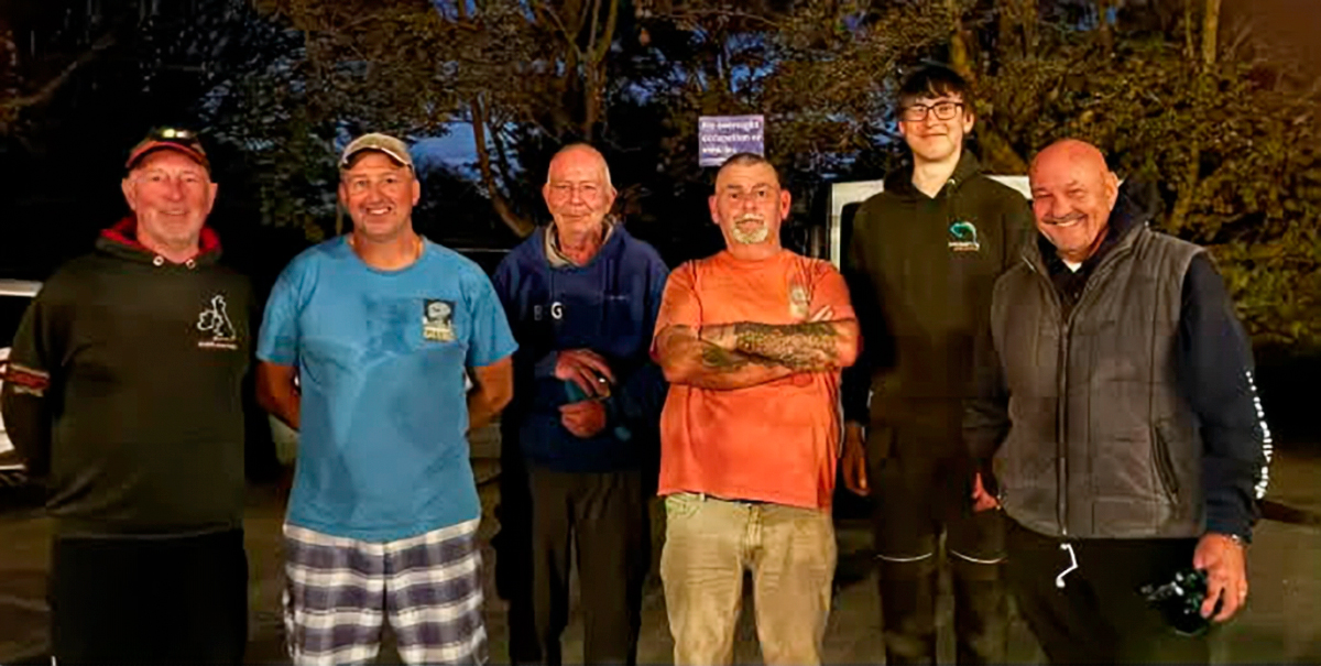 To the winners the spoils! From the left, Garry, Adie, Russ, Simon, top junior Timothy and flatty whisperer Nathan